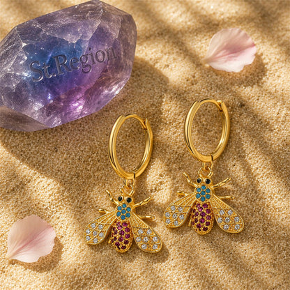 Multicolor Cubic Zirconia & 18K Gold-Plated Bee Huggie Earrings