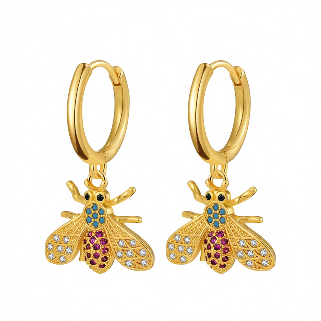 Multicolor Cubic Zirconia & 18K Gold-Plated Bee Huggie Earrings