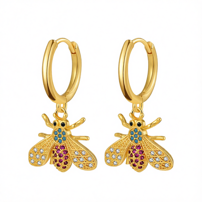 Multicolor Cubic Zirconia & 18K Gold-Plated Bee Huggie Earrings