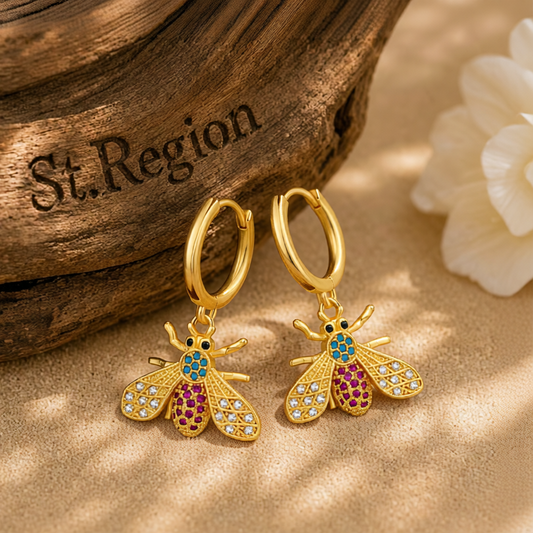 Multicolor Cubic Zirconia & 18K Gold-Plated Bee Huggie Earrings