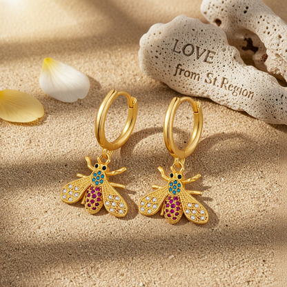 Multicolor Cubic Zirconia & 18K Gold-Plated Bee Huggie Earrings