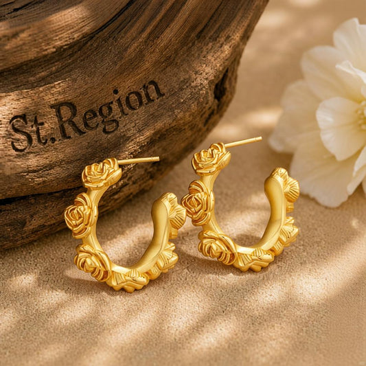 18K Gold-Plated Rose Huggie Earrings