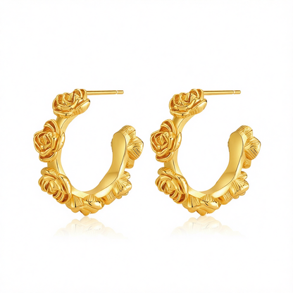 18K Gold-Plated Rose Huggie Earrings