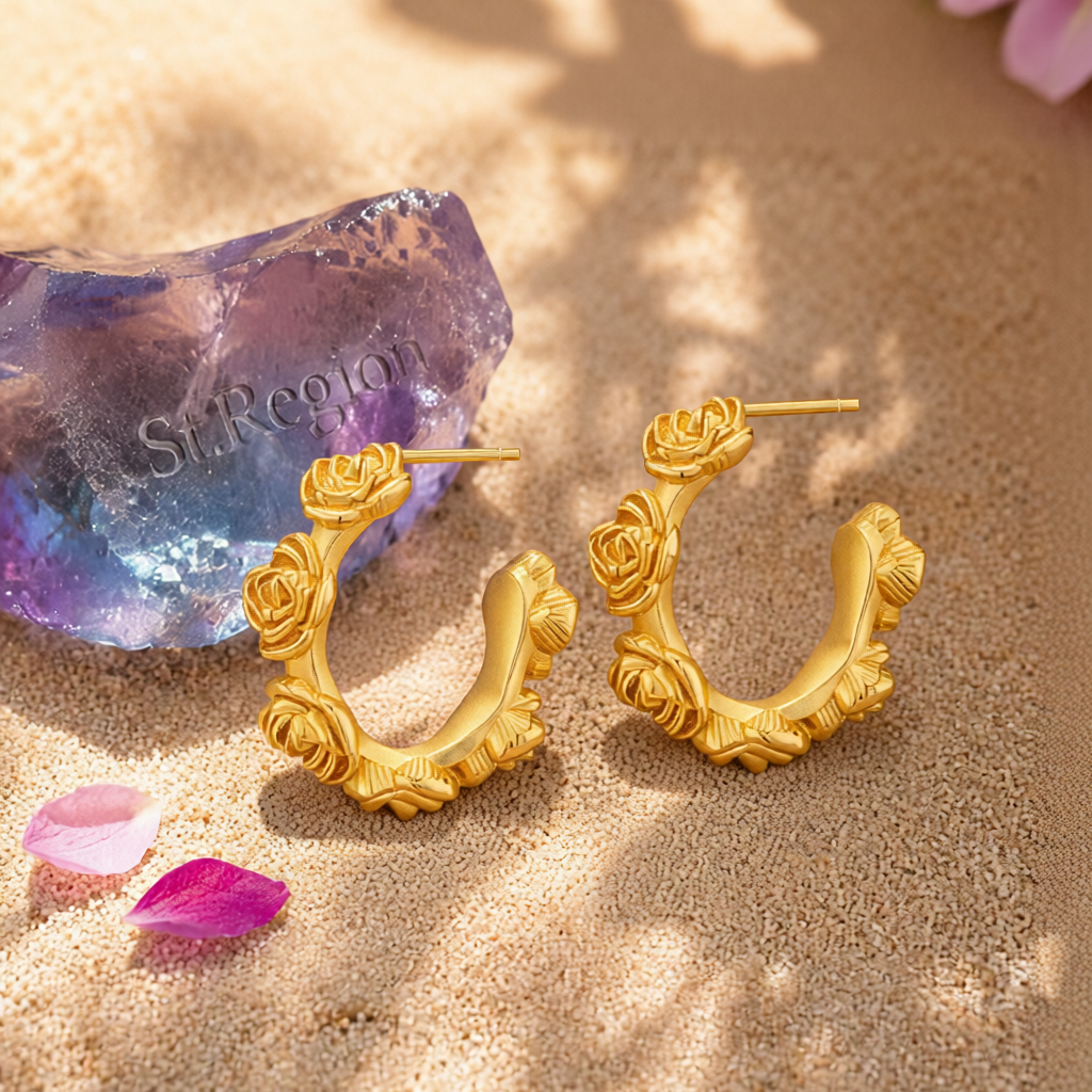 18K Gold-Plated Rose Huggie Earrings