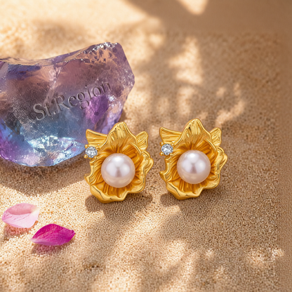 Pearl & Cubic Zirconia 18K Gold-Plated Flower Stud Earrings