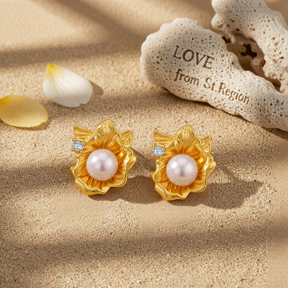 Pearl & Cubic Zirconia 18K Gold-Plated Flower Stud Earrings