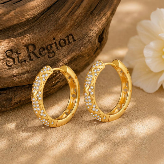 Cubic Zirconia and 18K Gold-Plated Huggie Earring, gold hoop earrings for women, elegant gift for her, front view