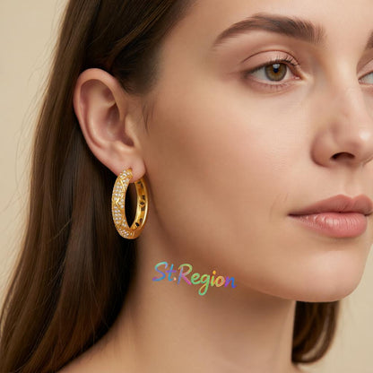 Cubic Zirconia and 18K Gold-Plated Huggie Earring, gold hoop earrings for women, elegant gift for her, styled look