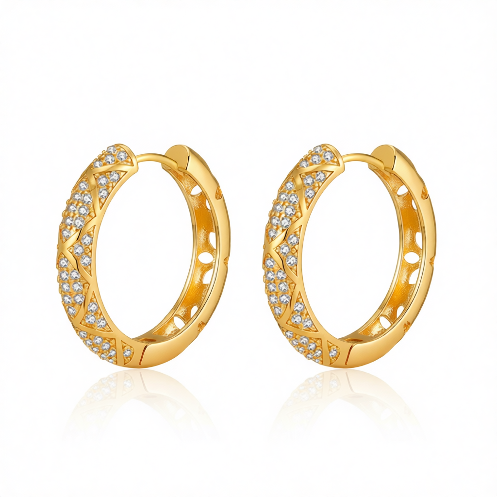 Cubic Zirconia & 18K Gold-Plated Huggie Earring