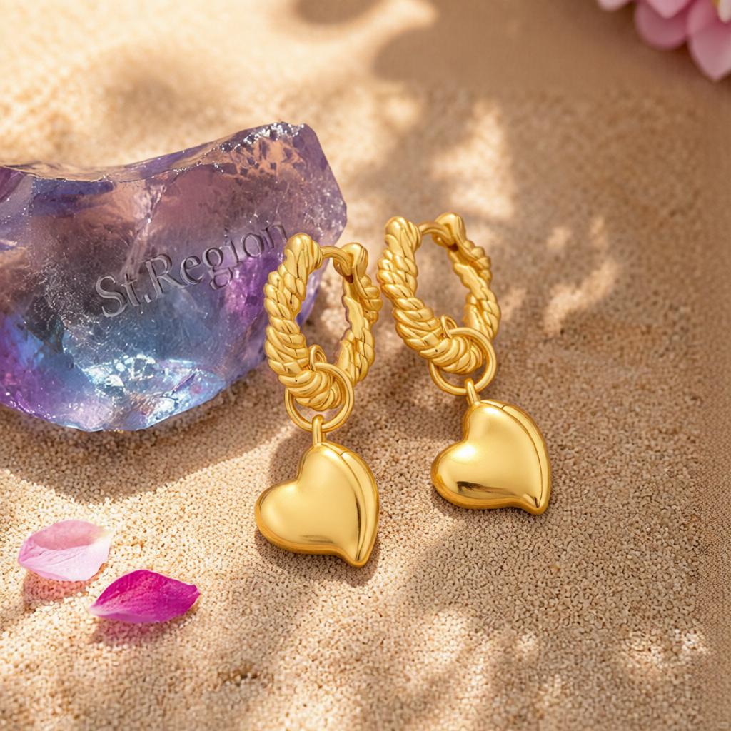 18K Gold-Plated Heart Huggie Earrings