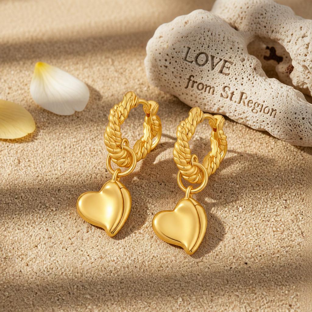 18K Gold-Plated Heart Huggie Earrings