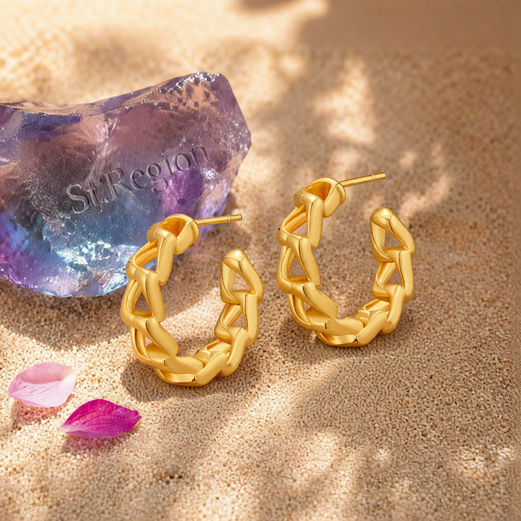 18K Gold-Plated Curb-Chain Huggie Earrings
