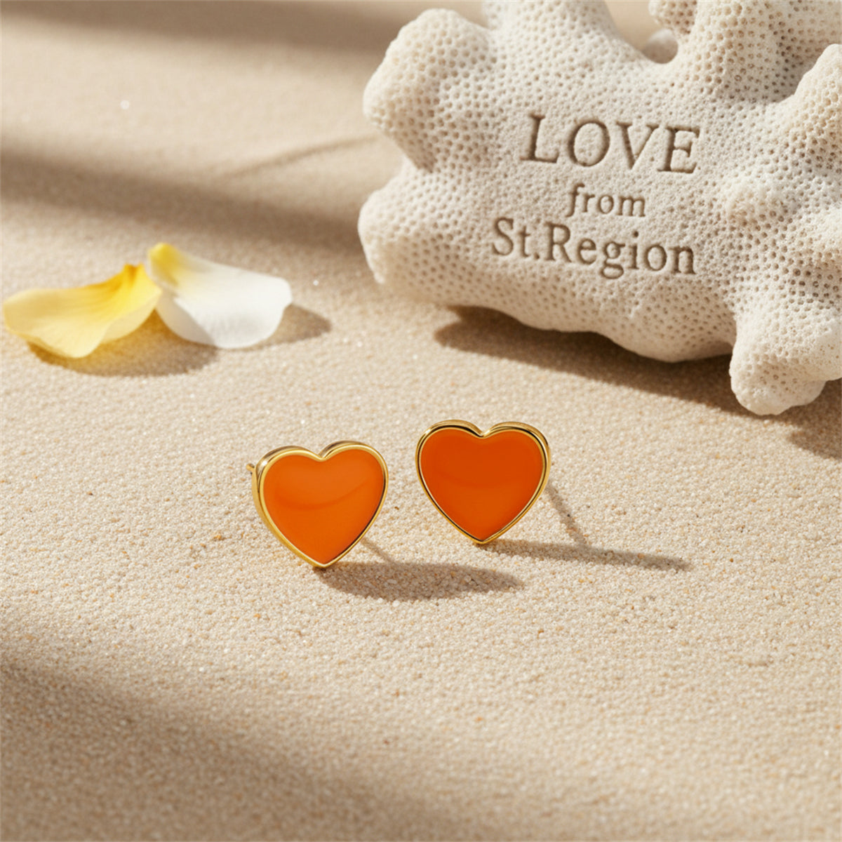 Orange Enamel & 18K Gold-Plated Heart Stud Earrings