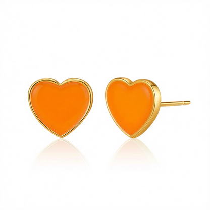 Orange Enamel & 18K Gold-Plated Heart Stud Earrings