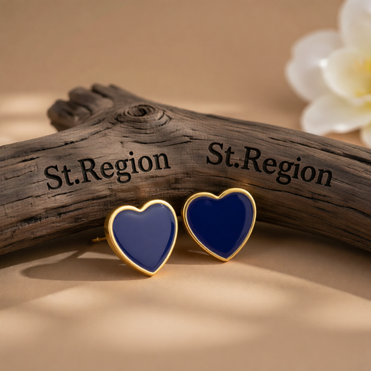 Navy Enamel & 18K Gold-Plated Heart Stud Earrings