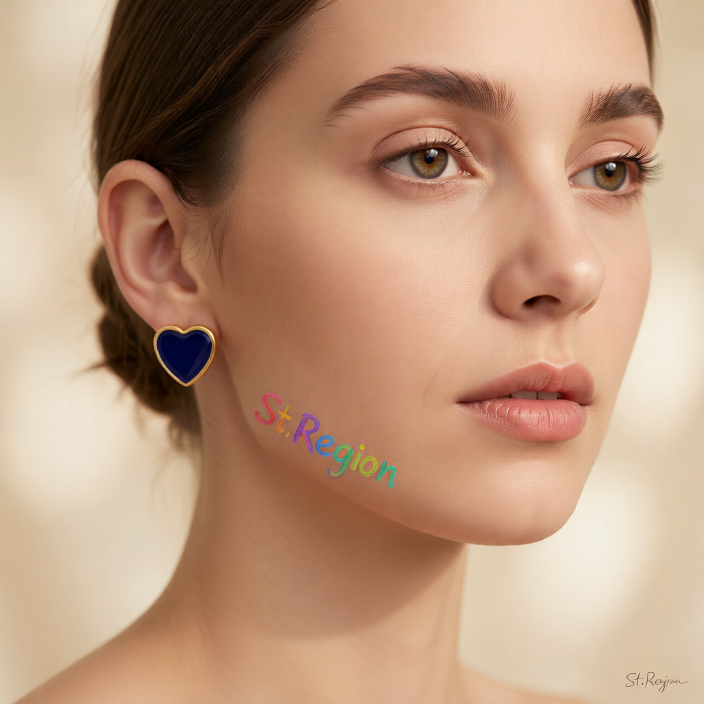 Navy Enamel & 18K Gold-Plated Heart Stud Earrings