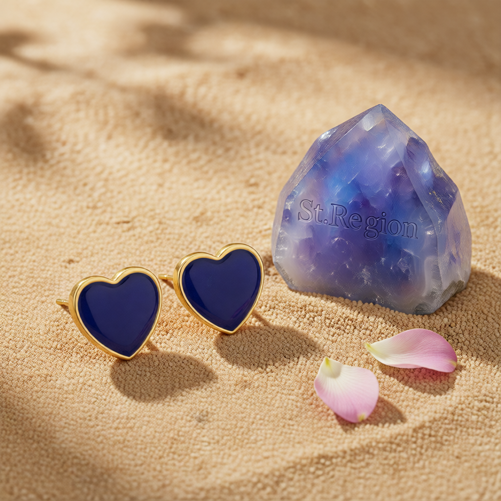 Navy Enamel & 18K Gold-Plated Heart Stud Earrings