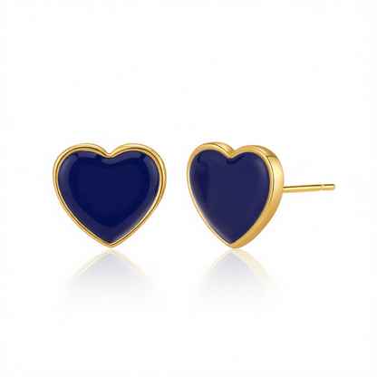 Navy Enamel & 18K Gold-Plated Heart Stud Earrings