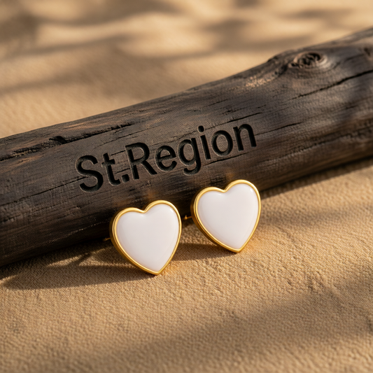 White Enamel & 18K Gold-Plated Heart Stud Earrings