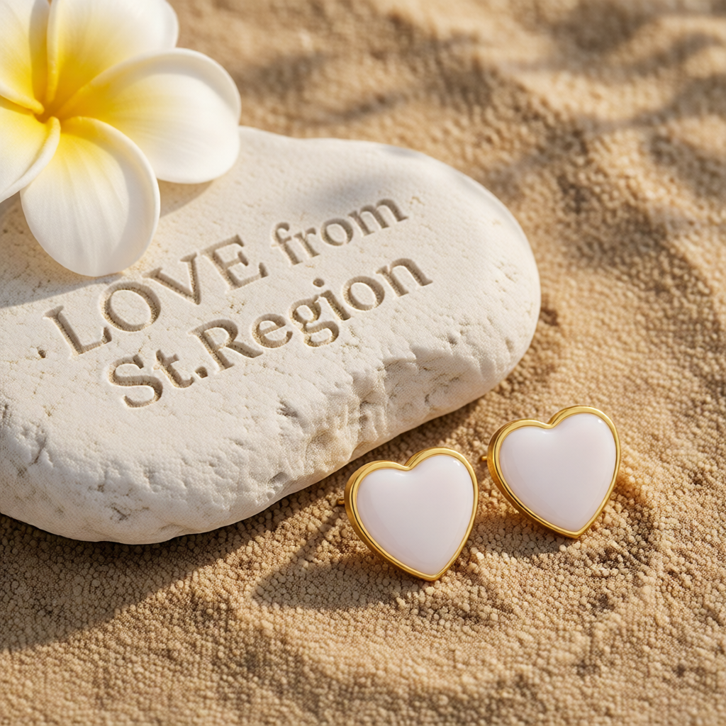 White Enamel & 18K Gold-Plated Heart Stud Earrings