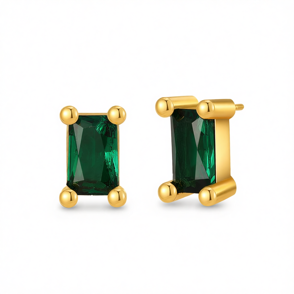 Green Crystal & 18K Gold-Plated Rectangle Stud Earrings