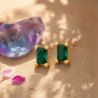 Green Crystal & 18K Gold-Plated Rectangle Stud Earrings
