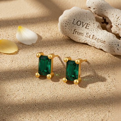 Green Crystal & 18K Gold-Plated Rectangle Stud Earrings