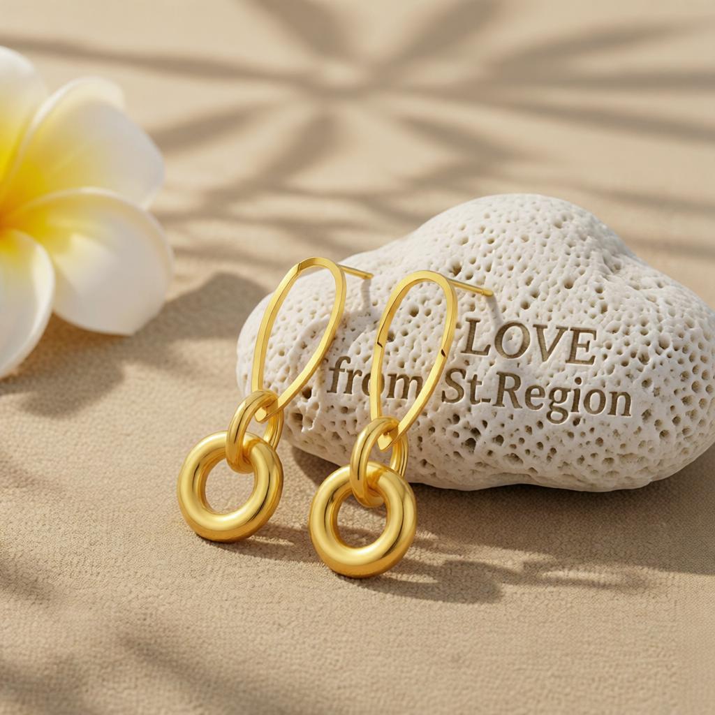 18K Gold-Plated Pear-Shaped and Round Dangle Earrings, gold drop earrings for women, dainty minimalist design, lifestyle look