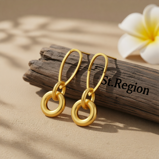 18K Gold-Plated Pear-Shaped & Round Dangle Earrings