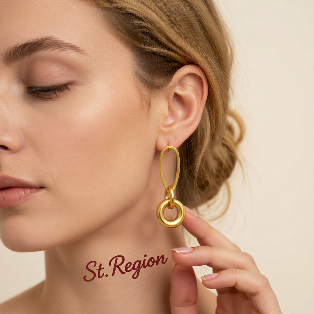 18K Gold-Plated Pear-Shaped & Round Dangle Earrings