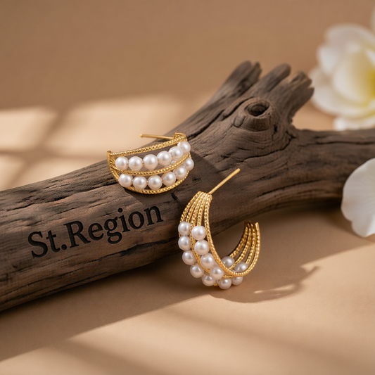 Pearl & 18K Gold-Plated Layered Huggie Earrings