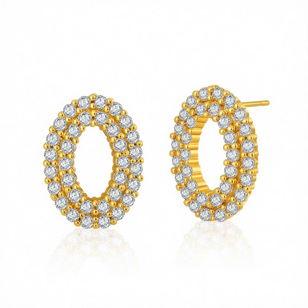 Cubic Zirconia and 18K Gold-Plated Open Oval Stud Earrings, cubic zirconia stud earrings for women, side view