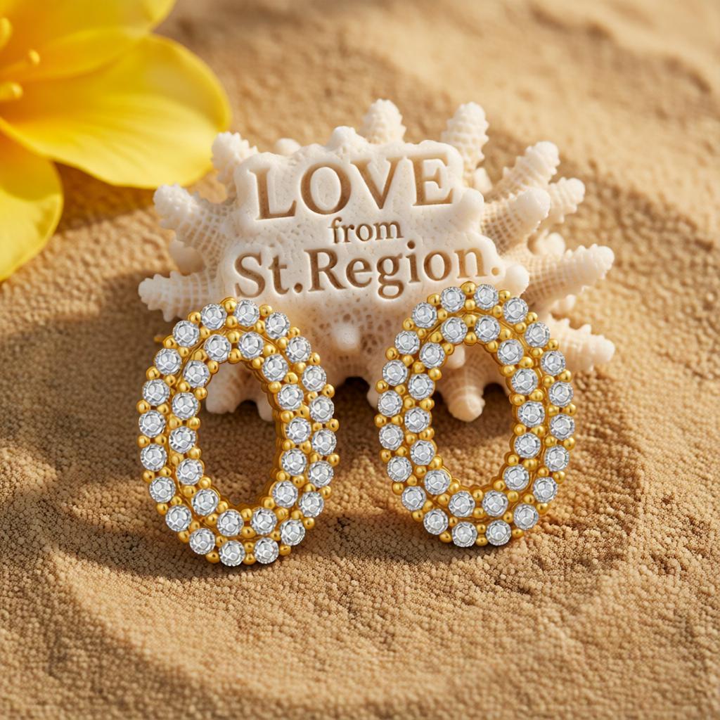 Cubic Zirconia and 18K Gold-Plated Open Oval Stud Earrings, cubic zirconia stud earrings for women, lifestyle look