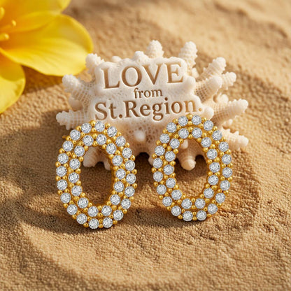 Cubic Zirconia and 18K Gold-Plated Open Oval Stud Earrings, cubic zirconia stud earrings for women, lifestyle look