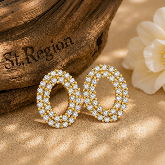 Cubic Zirconia & 18K Gold-Plated Open Oval Stud Earrings