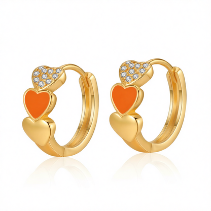 Orange Enamel & Cubic Zirconia 18K Gold-Plated Heart Huggie Earrings