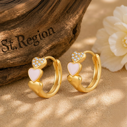 White Enamel & Cubic Zirconia Heart Stack Huggie Earrings