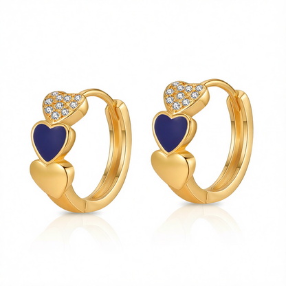 Navy Enamel & Cubic Zirconia 18K Gold-Plated Heart Huggie Earring