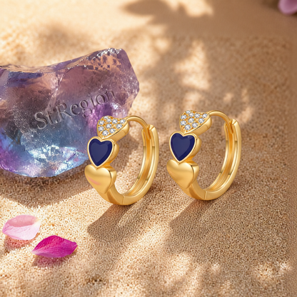 Navy Enamel & Cubic Zirconia 18K Gold-Plated Heart Huggie Earring