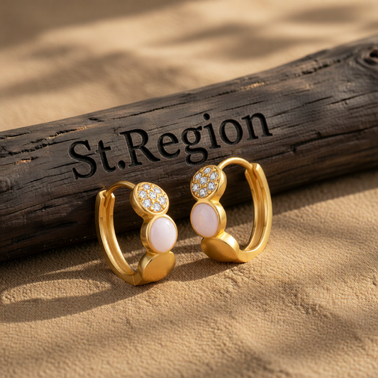 Cubic Zirconia & White Enamel 18K Gold-Plated Round Huggie Earrings