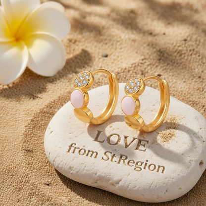 Cubic Zirconia & White Enamel 18K Gold-Plated Round Huggie Earrings
