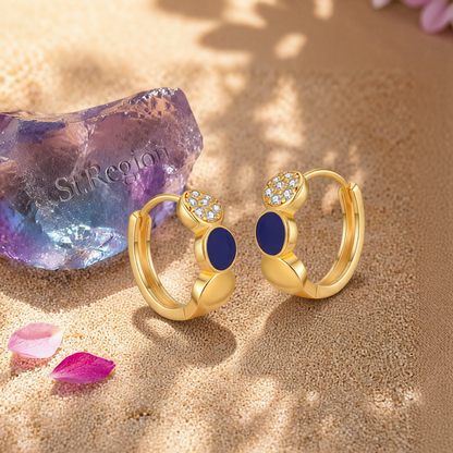 Cubic Zirconia & Navy Enamel 18K Gold-Plated Round Huggie Earrings