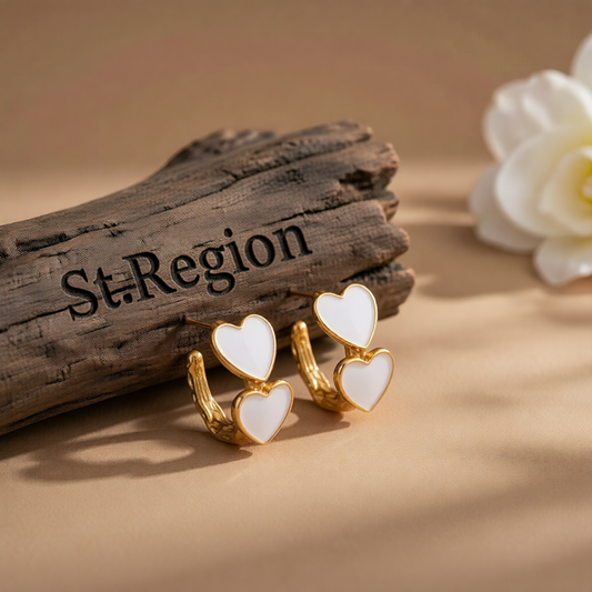 White Enamel & 18K Gold-Plated Heart Huggie Earrings
