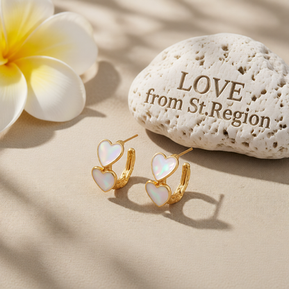 White Enamel & 18K Gold-Plated Heart Huggie Earrings
