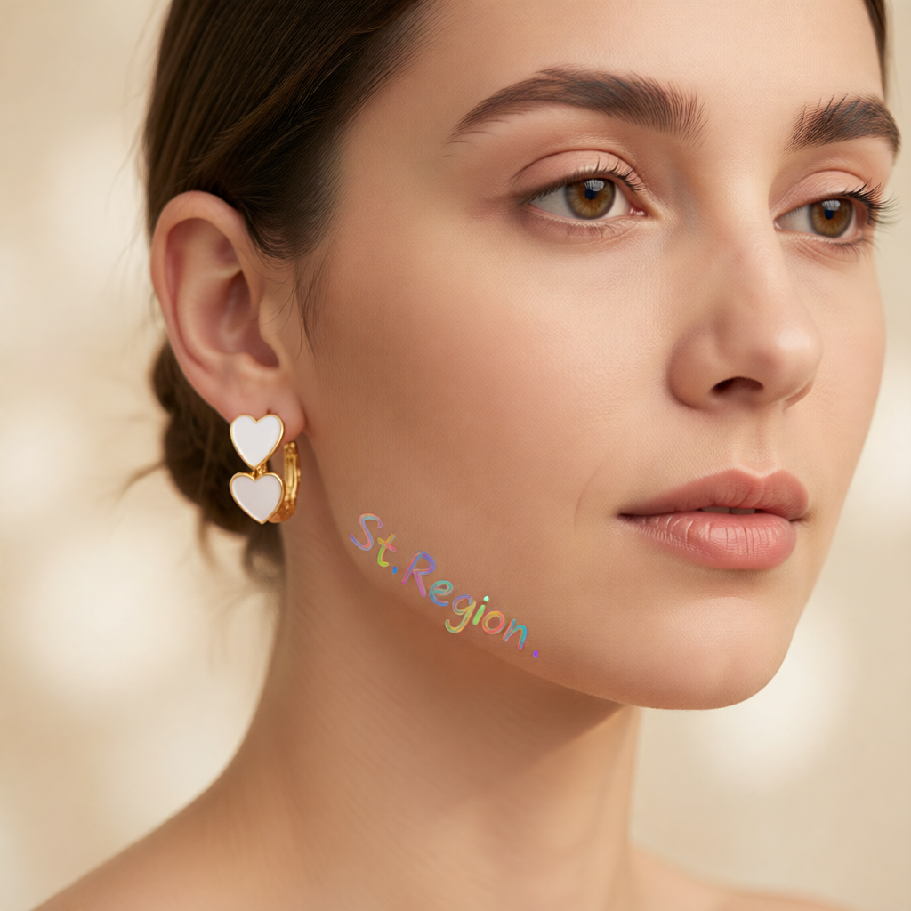 White Enamel & 18K Gold-Plated Heart Huggie Earrings