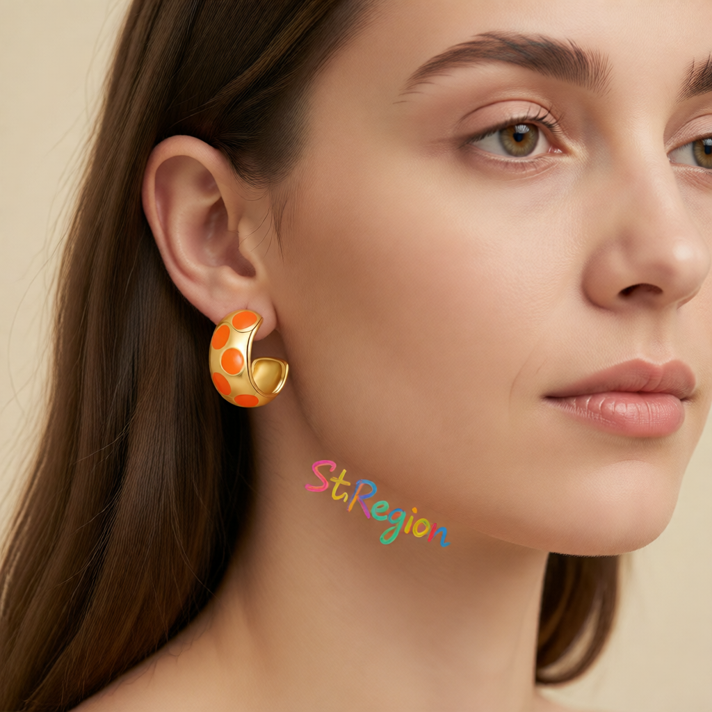 Orange Enamel & 18K Gold-Plated Spot Huggie Earrings