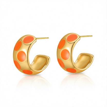 Orange Enamel & 18K Gold-Plated Spot Huggie Earrings