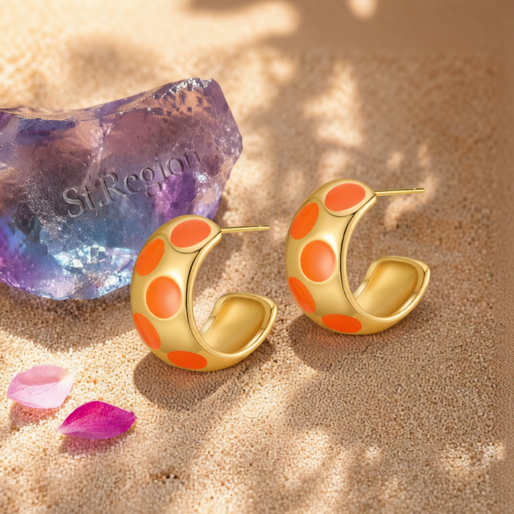 Orange Enamel & 18K Gold-Plated Spot Huggie Earrings