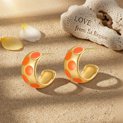 Orange Enamel & 18K Gold-Plated Spot Huggie Earrings