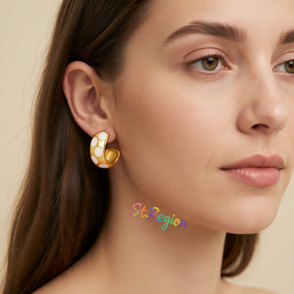 White Enamel & 18K Gold-Plated Spot Huggie Earrings